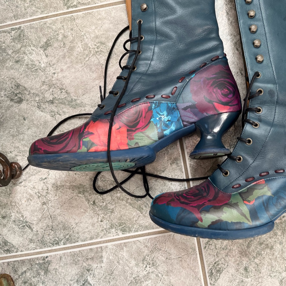 John Fluevog Blue and Red Lace Up Boots - Picture 13 of 15